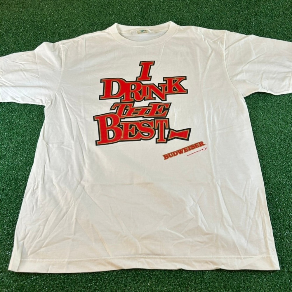 Tour Champ Budweiser Beer Graphic T-Shirt‎ I Drink The Best Vintage Mens XXL